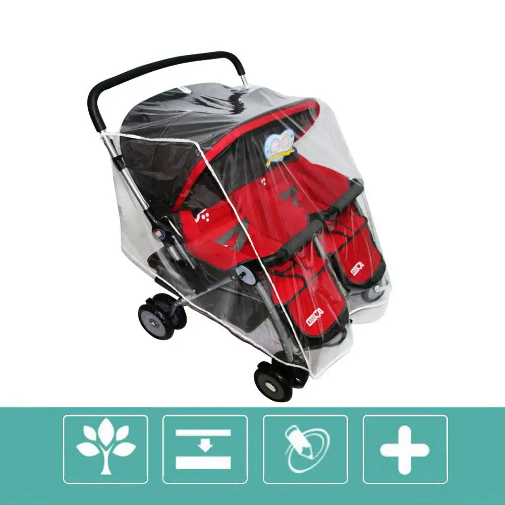 Weather Shield for Double Stroller Side by Side Baby Stroller Rain Cover Waterproof PVC Shield Outdoor Activities Accessories