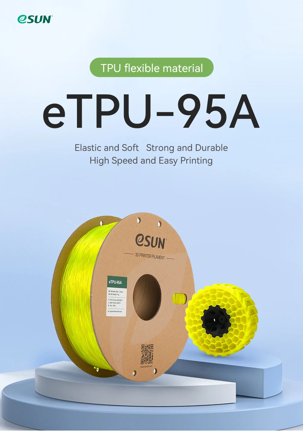 ESUN Flexible TPU Filament 1.75mm, TPU 95A 3D Printer Filament 1KG 2.2 LBS Spool 3D Printing Material TPU 95A For 3D Printers