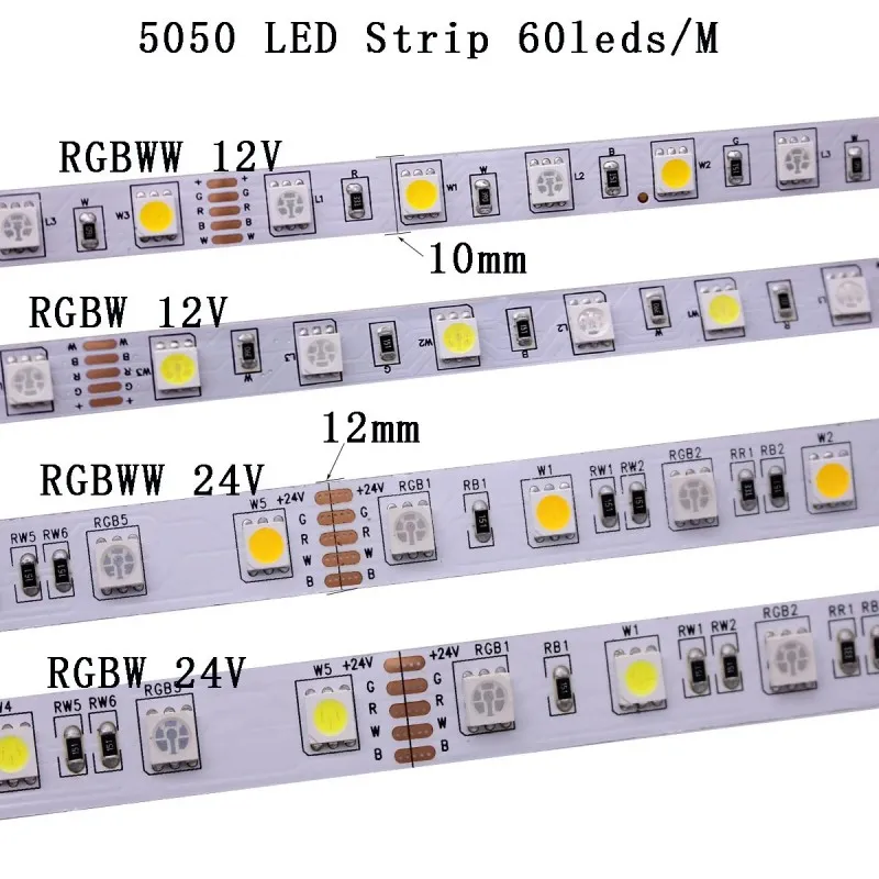 LED Strip 5050 RGB CCT RGBCCT RGBW White Lights 12V 24V Waterproof 5M 300LED Blue Warm White LED Tape Lights Flexible