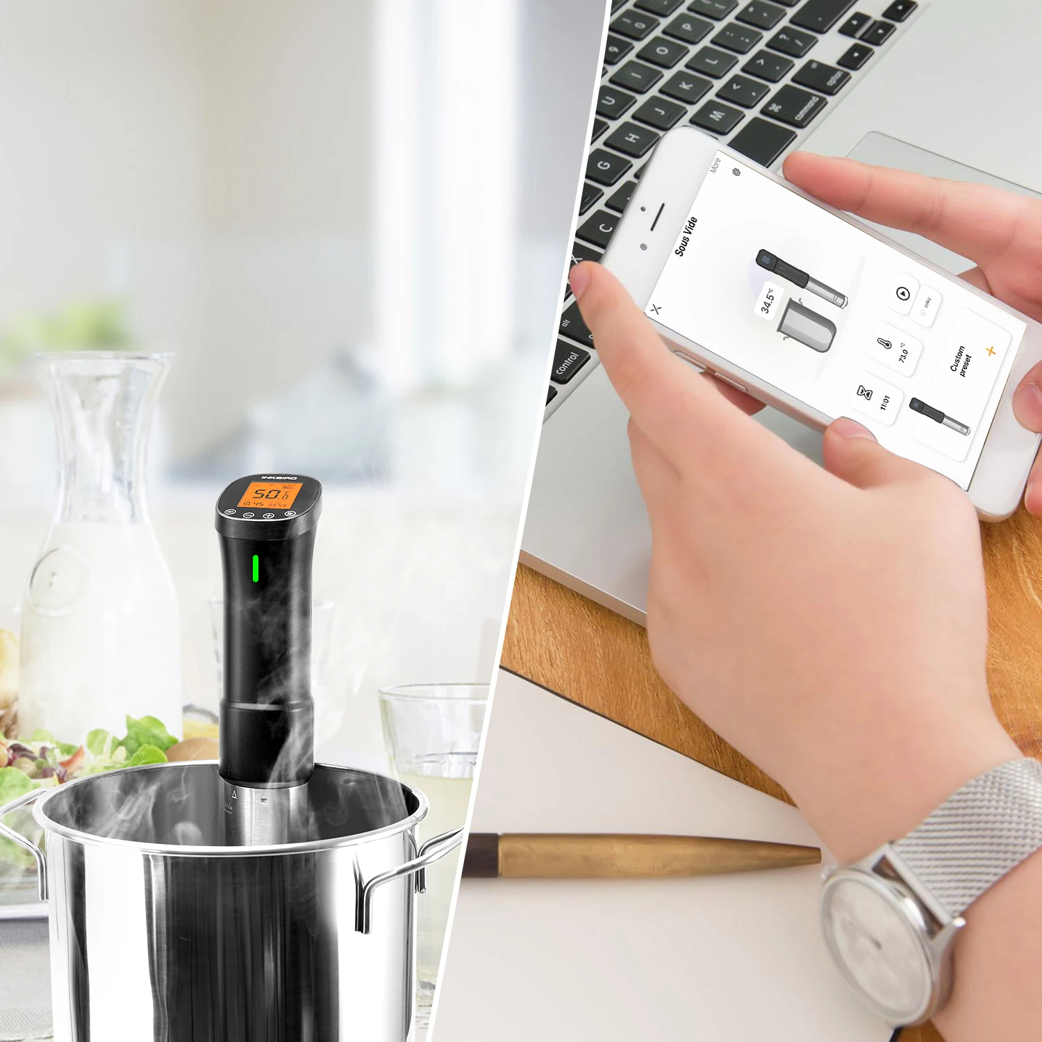 INKBIRD EU Plug Vacuum Sous Vide Cooker Immersion Circulator Accurate Cooking WI-FI Control 1000W Heater Accurate Temperature