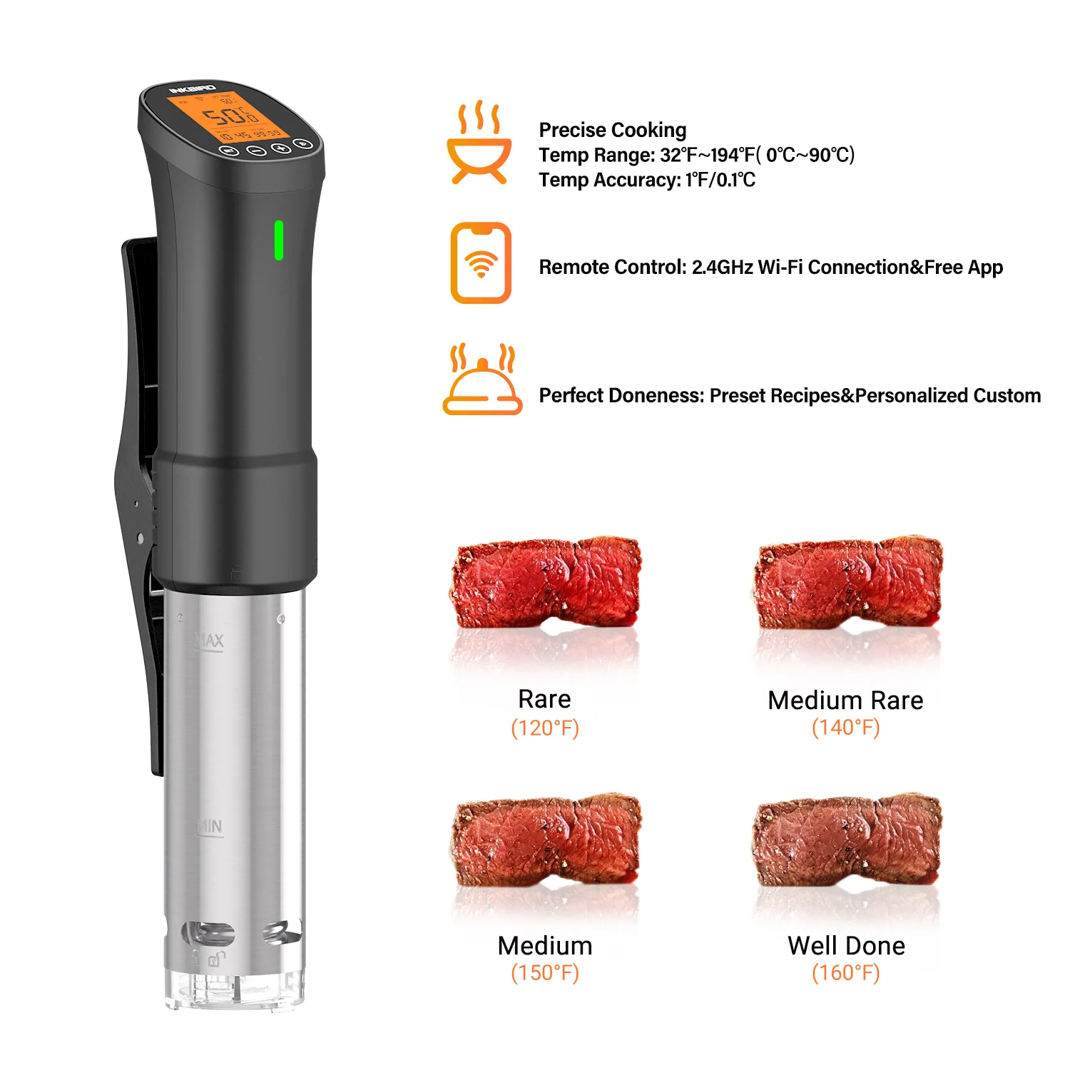 INKBIRD EU Plug Vacuum Sous Vide Cooker Immersion Circulator Accurate Cooking WI-FI Control 1000W Heater Accurate Temperature