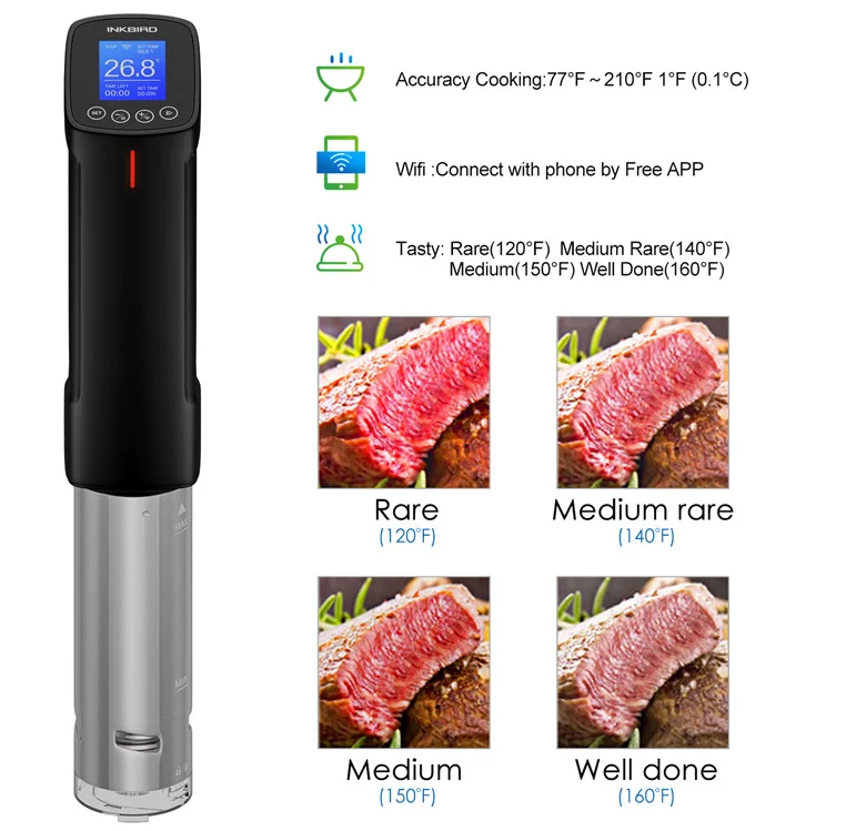 INKBIRD EU Plug Vacuum Sous Vide Cooker Immersion Circulator Accurate Cooking WI-FI Control 1000W Heater Accurate Temperature