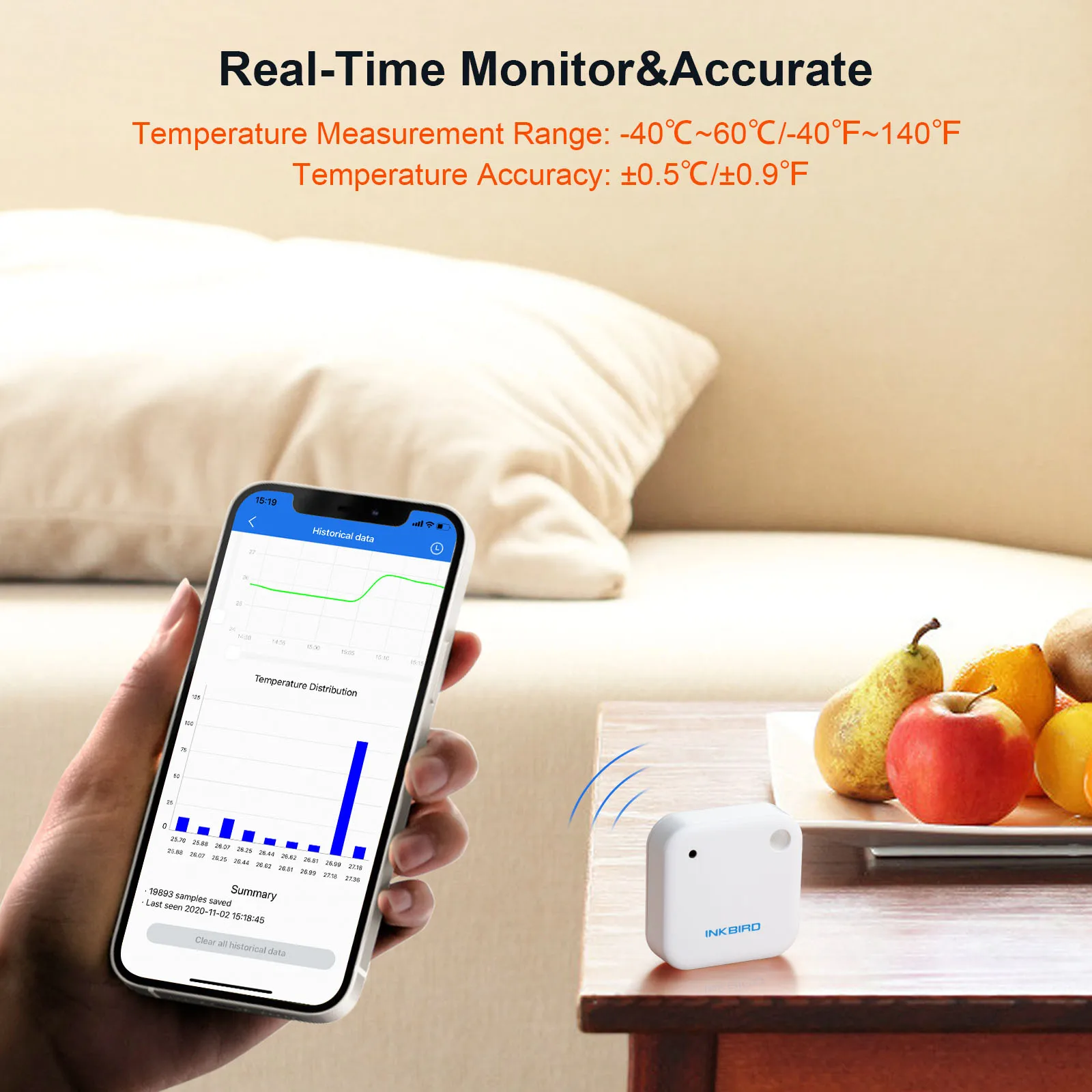 IBS-TH2 Waterproof Bluetooth Magnetic Temperature Meter App Alarm Remote Control Data Logger Kitchen Refrigerator Thermometer