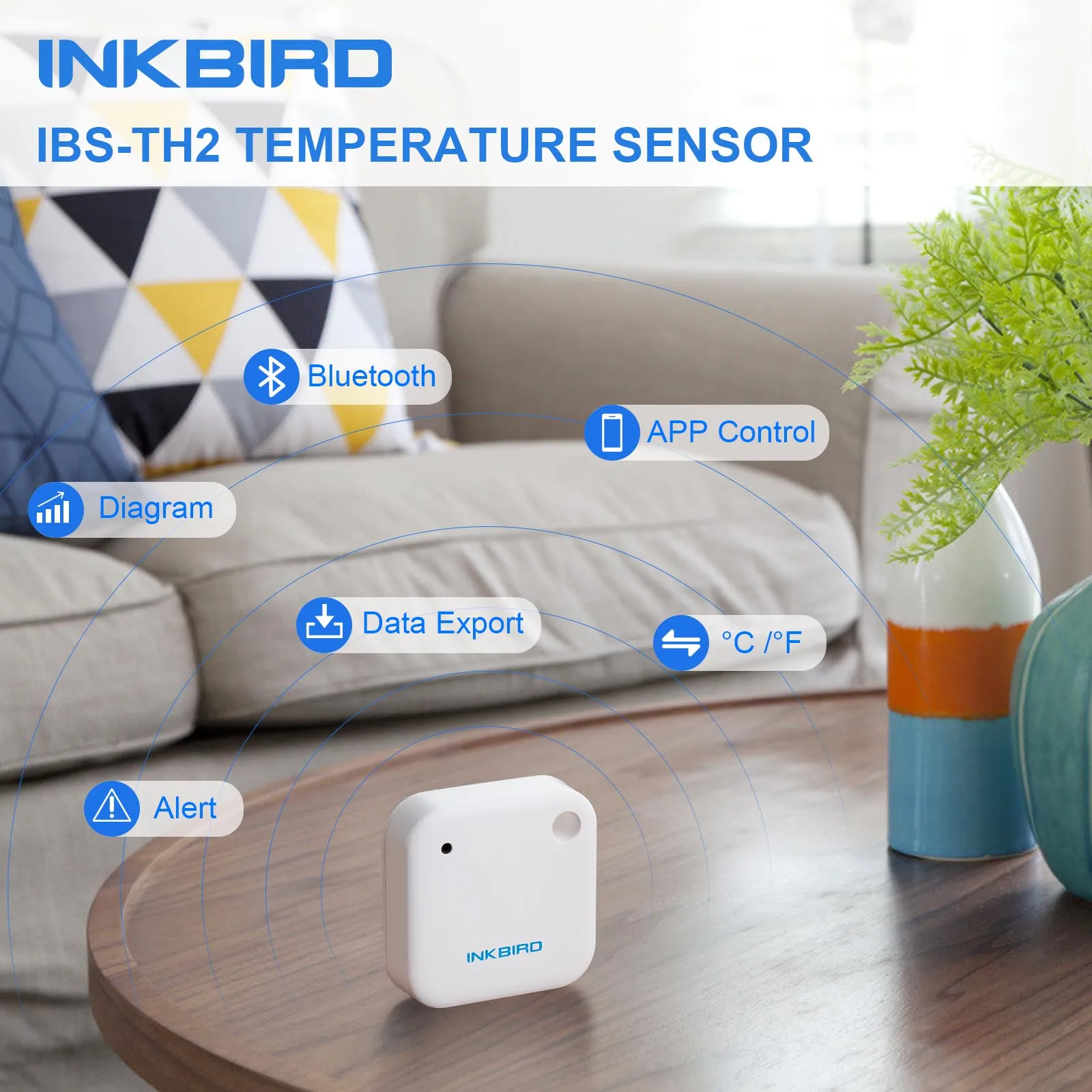 IBS-TH2 Waterproof Bluetooth Magnetic Temperature Meter App Alarm Remote Control Data Logger Kitchen Refrigerator Thermometer