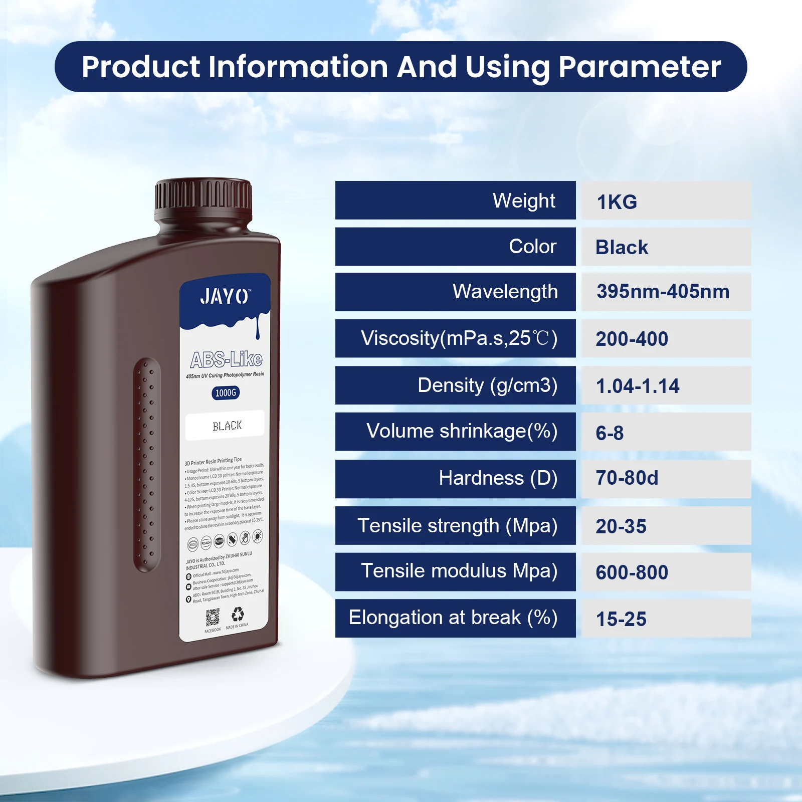 JAYO 3D Resin Water Washab/ABS-Like/Plant Based/Standard 10KG UV Photopolymer Resin Liquid 405nm For LCD 3D Printer Materials