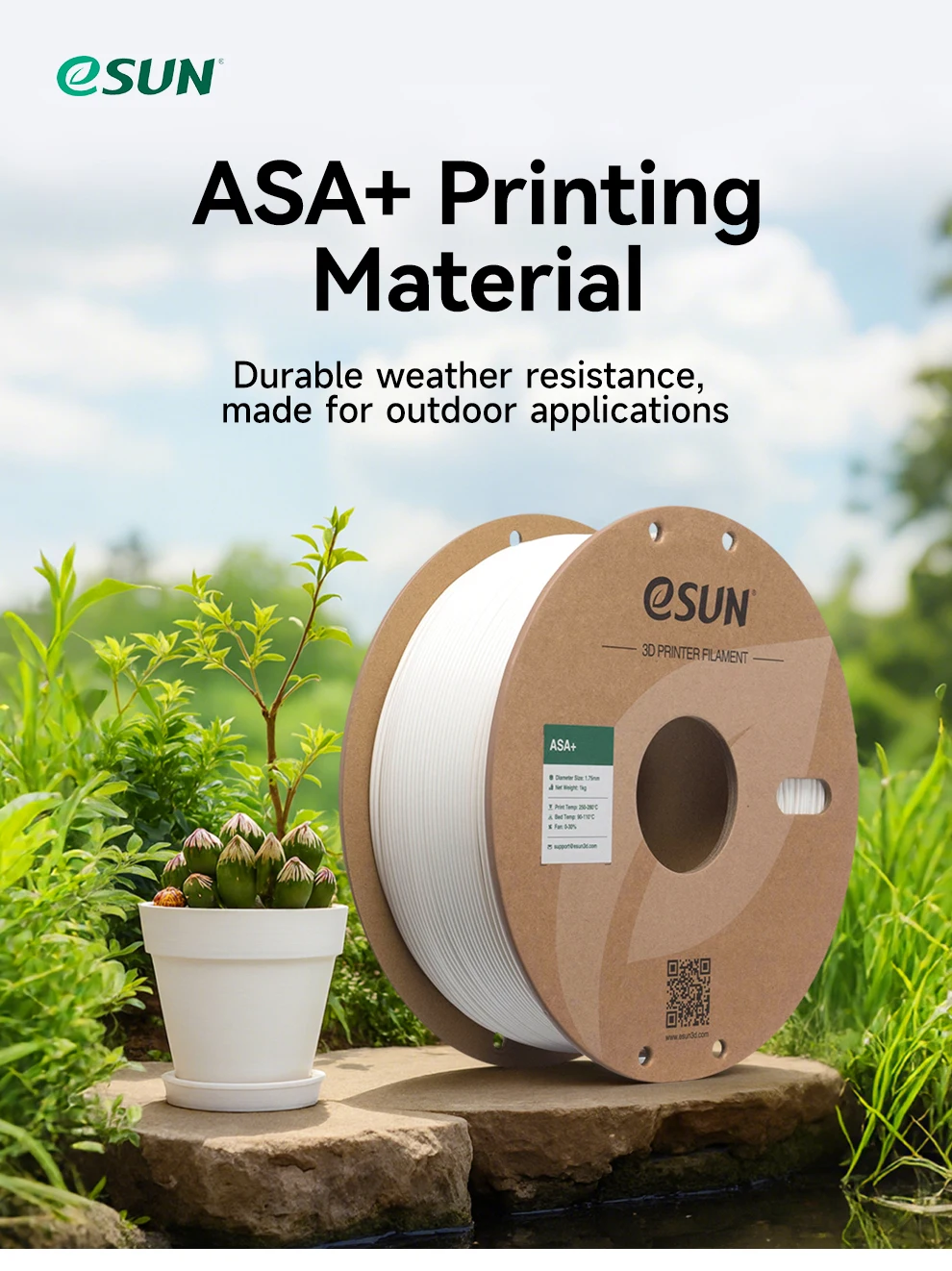 ESUN ASA Filament 1.75mm 3D Printer Filament ASA+ 1KG Spool DIY Flowerpot 3D Printing Material ASA+ 3D Filament For 3D Printers
