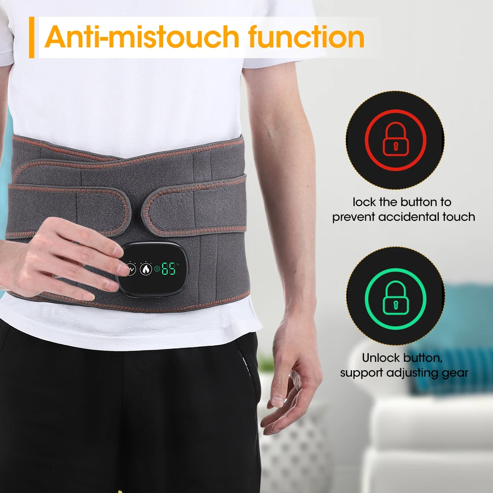 LED Light Heating Waist Belt with Massage 3 Heat & 3 Vibration Modes 5000mAh Rechargeable Battery Adjustable Lumbar Support