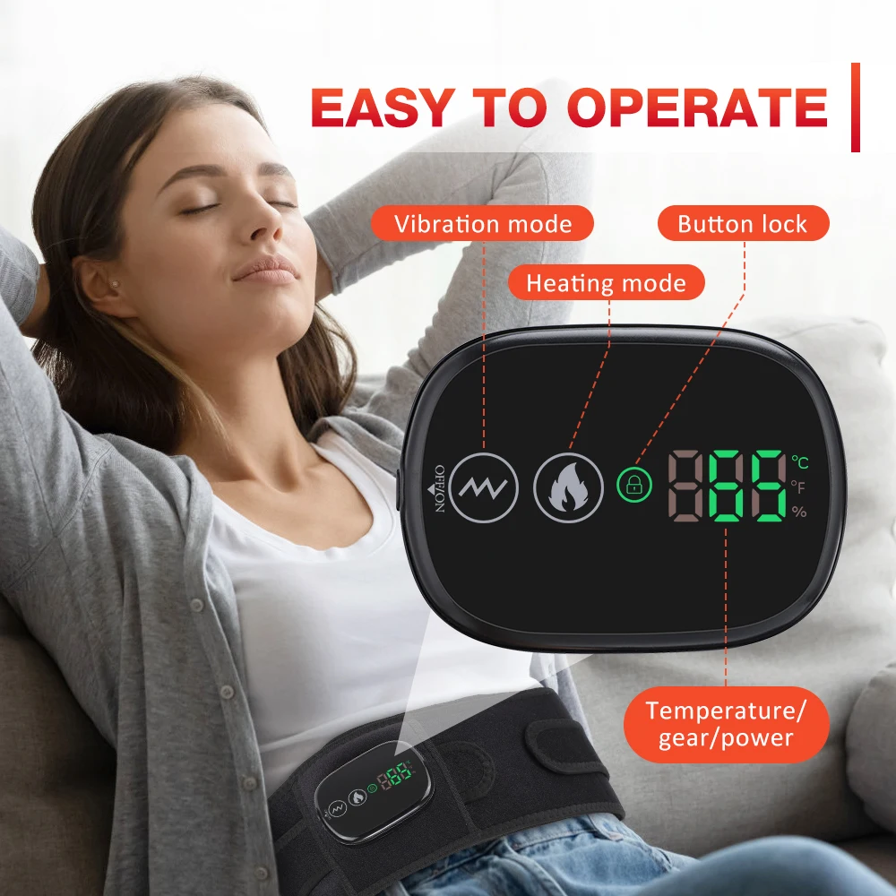 LED Light Heating Waist Belt with Massage 3 Heat & 3 Vibration Modes 5000mAh Rechargeable Battery Adjustable Lumbar Support