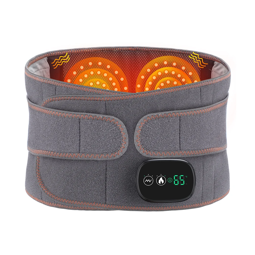 LED Light Heating Waist Belt with Massage 3 Heat & 3 Vibration Modes 5000mAh Rechargeable Battery Adjustable Lumbar Support