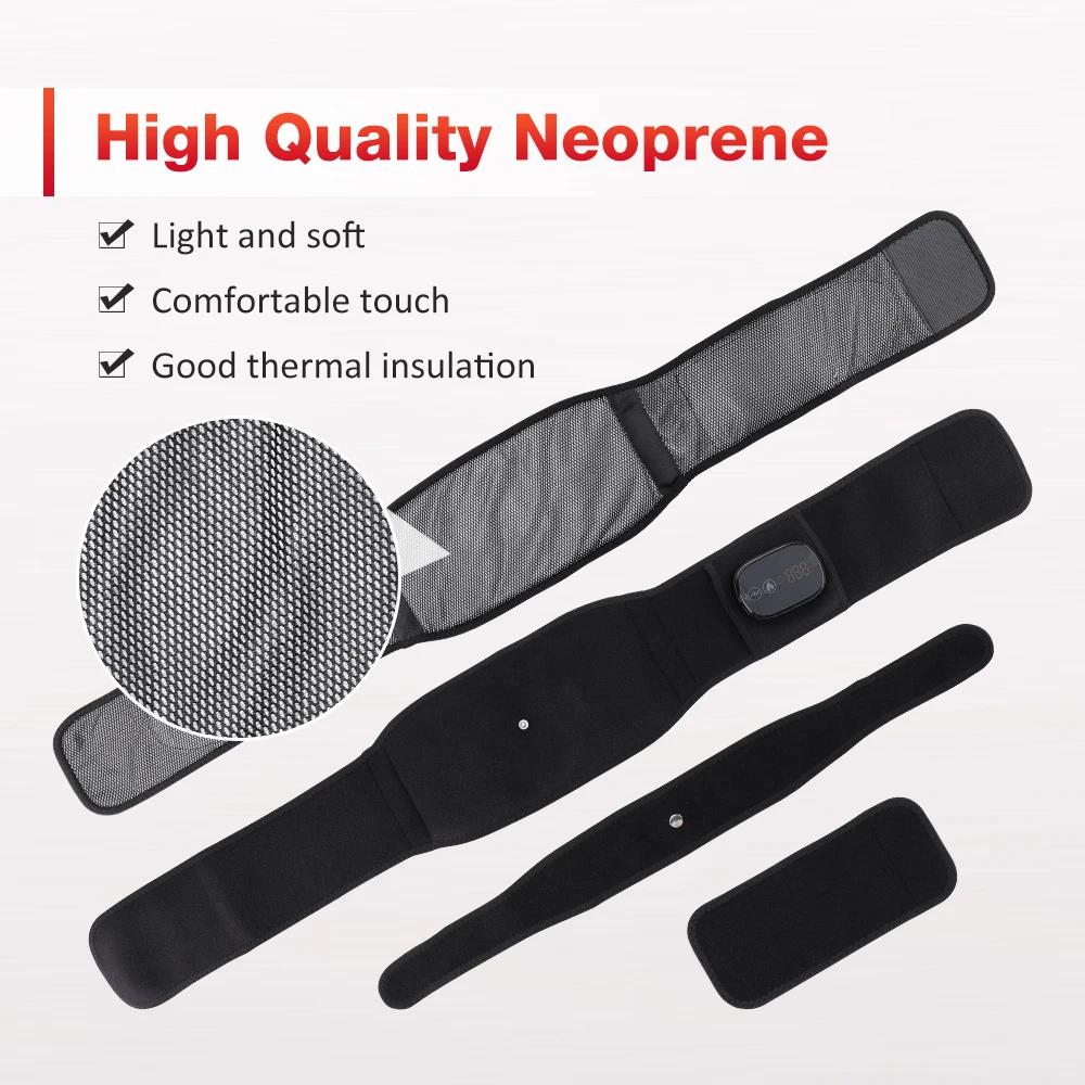 LED Light Heating Waist Belt with Massage 3 Heat & 3 Vibration Modes 5000mAh Rechargeable Battery Adjustable Lumbar Support