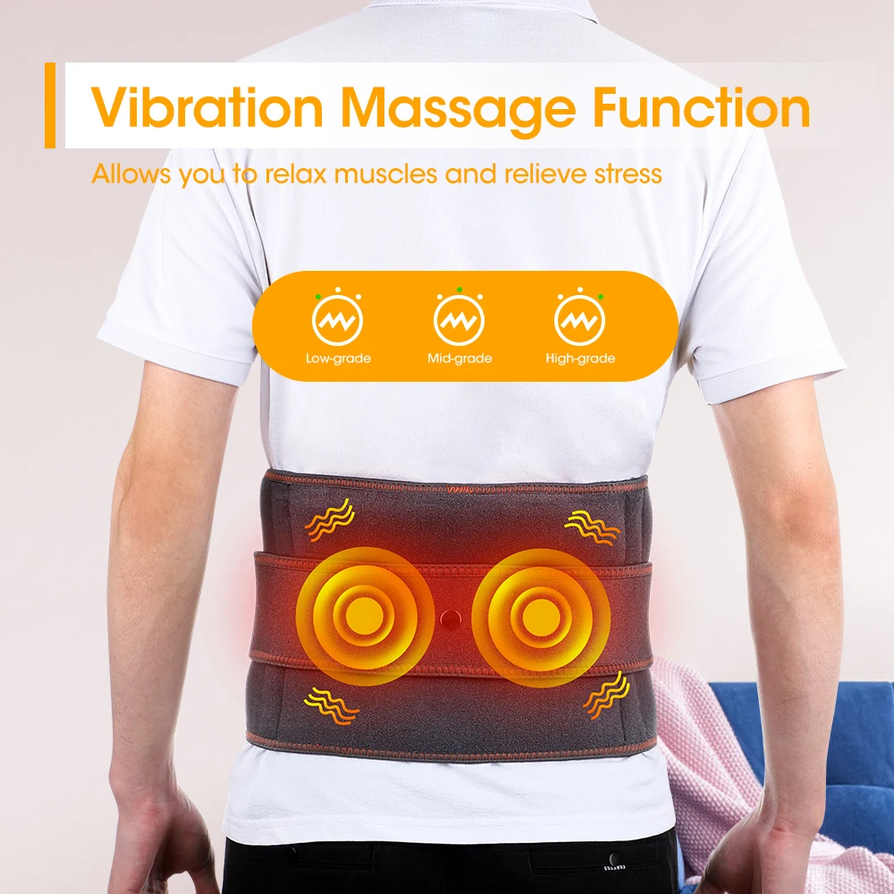 LED Light Heating Waist Belt with Massage 3 Heat & 3 Vibration Modes 5000mAh Rechargeable Battery Adjustable Lumbar Support