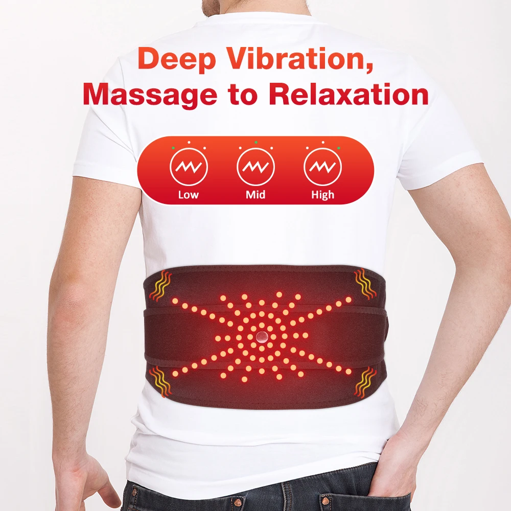 LED Light Heating Waist Belt with Massage 3 Heat & 3 Vibration Modes 5000mAh Rechargeable Battery Adjustable Lumbar Support