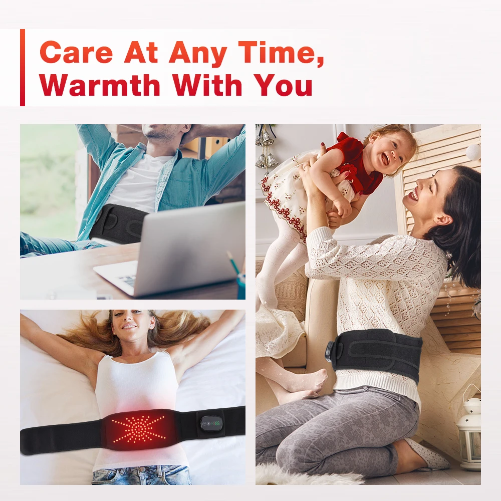 LED Light Heating Waist Belt with Massage 3 Heat & 3 Vibration Modes 5000mAh Rechargeable Battery Adjustable Lumbar Support