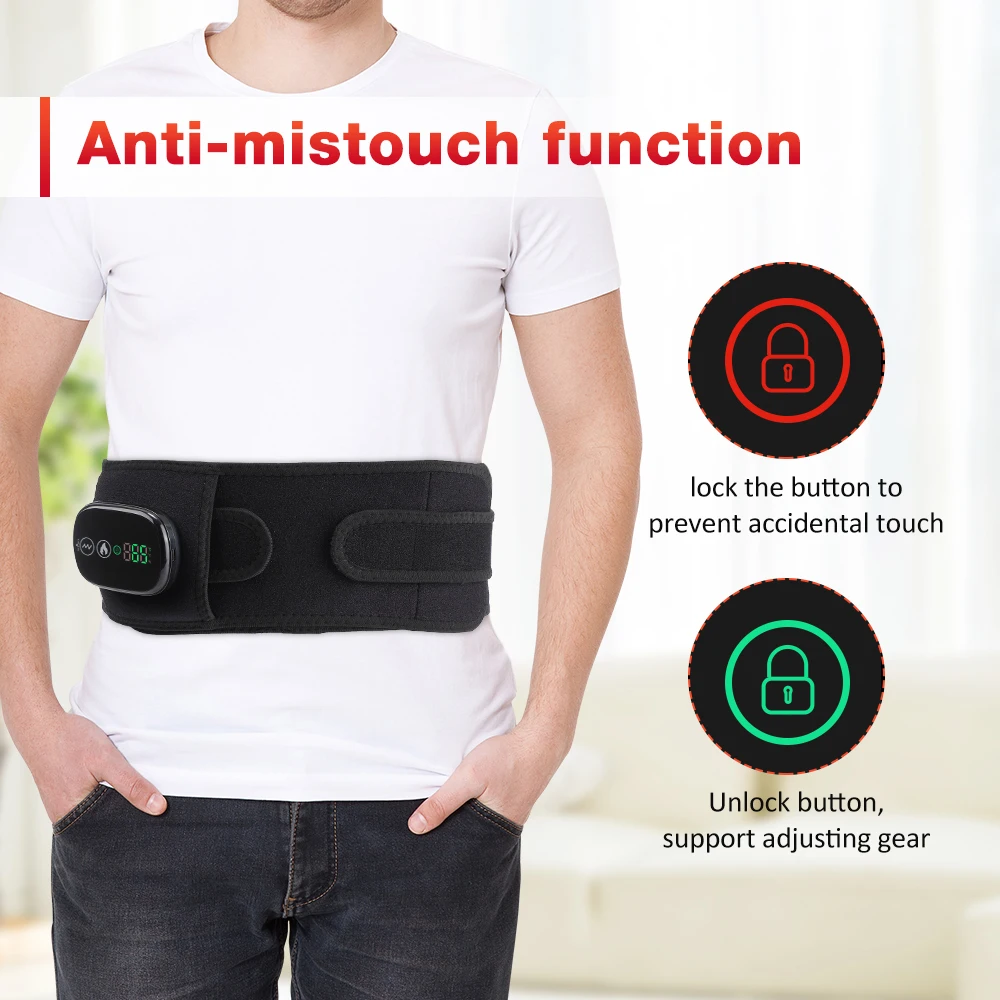 LED Light Heating Waist Belt with Massage 3 Heat & 3 Vibration Modes 5000mAh Rechargeable Battery Adjustable Lumbar Support