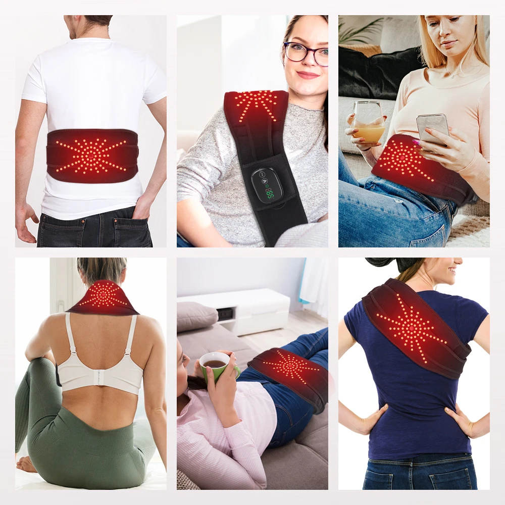 LED Light Heating Waist Belt with Massage 3 Heat & 3 Vibration Modes 5000mAh Rechargeable Battery Adjustable Lumbar Support