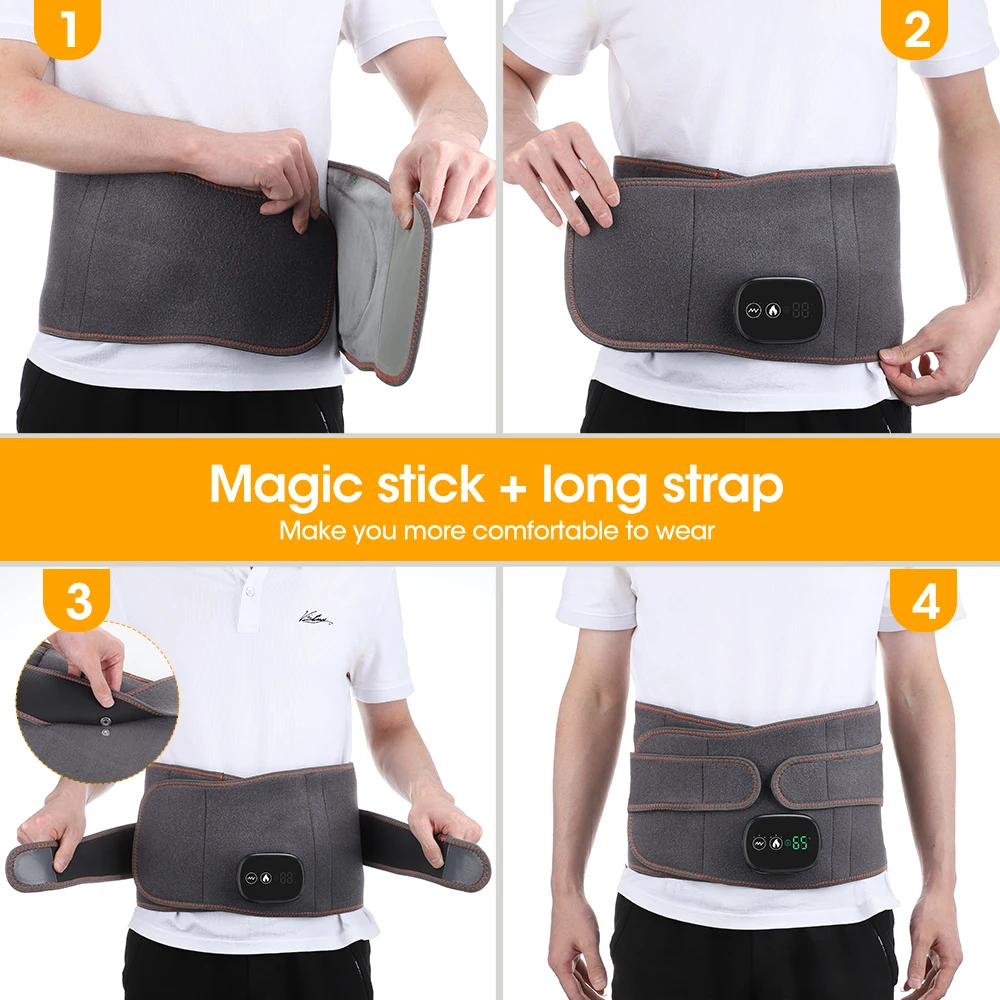 LED Light Heating Waist Belt with Massage 3 Heat & 3 Vibration Modes 5000mAh Rechargeable Battery Adjustable Lumbar Support