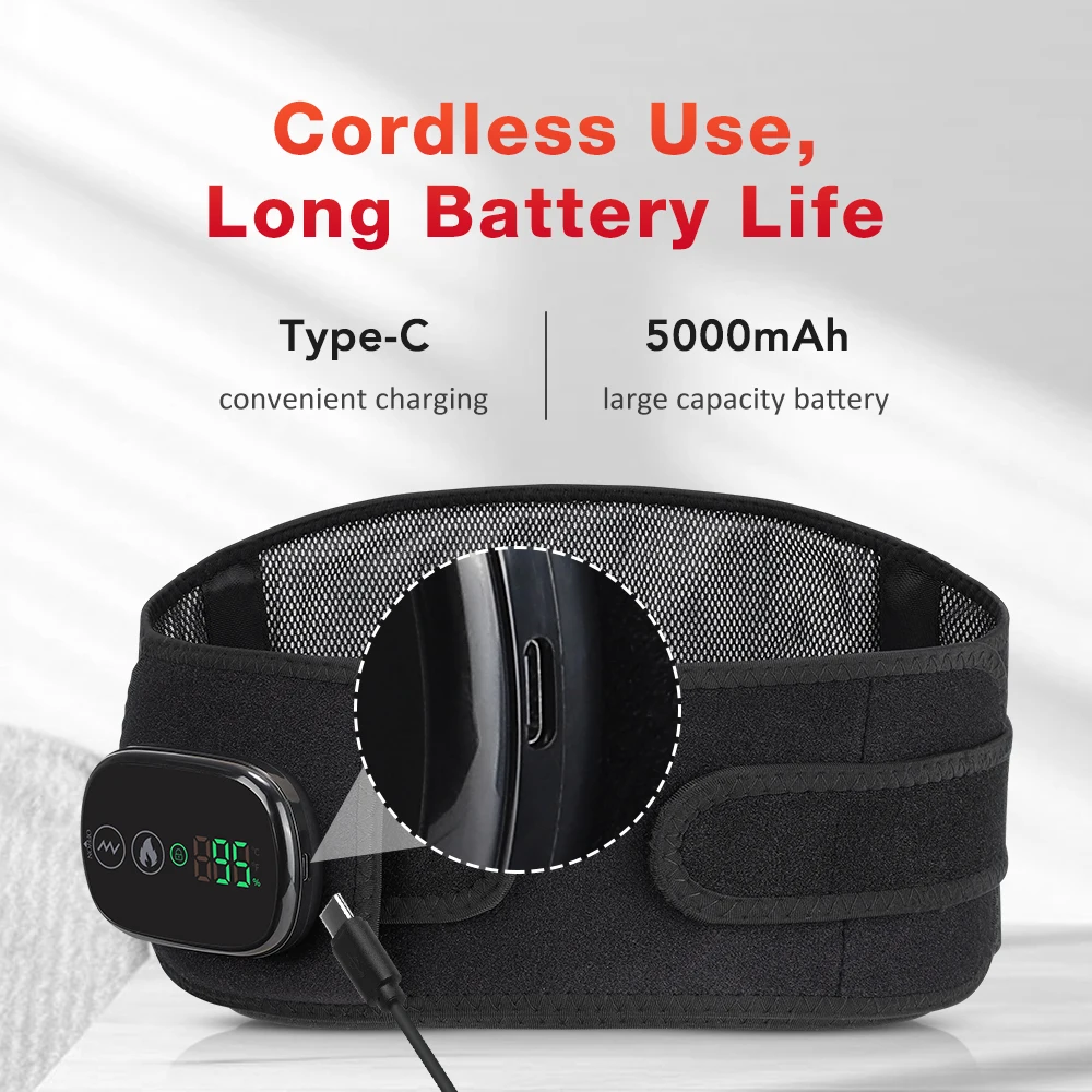 LED Light Heating Waist Belt with Massage 3 Heat & 3 Vibration Modes 5000mAh Rechargeable Battery Adjustable Lumbar Support