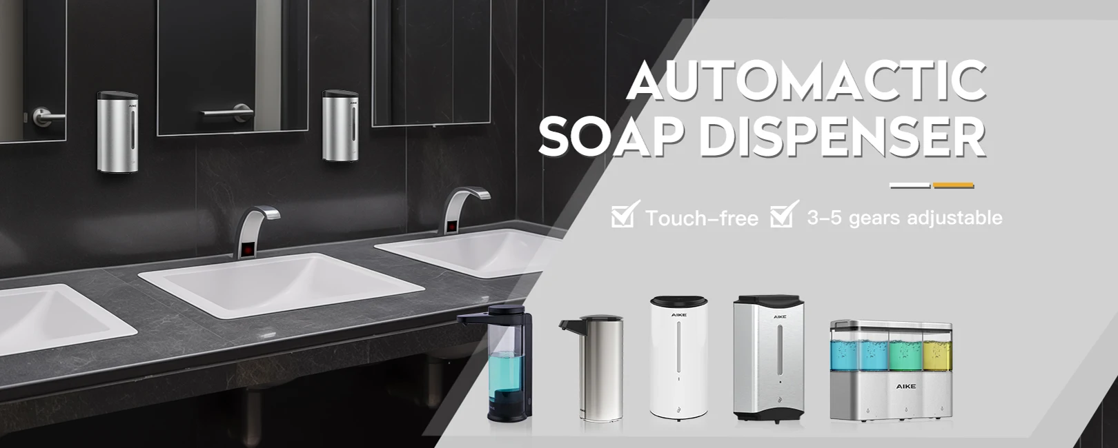 AIKE Automatic Liquid Soap Dispenser 750ML Stainless Steel Bathroom Hand Sanitizer Dispenser Wall-mounted Sensor Dispenser