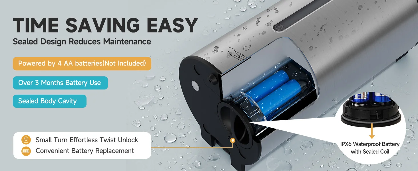 AIKE Automatic Liquid Soap Dispenser 750ML Stainless Steel Bathroom Hand Sanitizer Dispenser Wall-mounted Sensor Dispenser