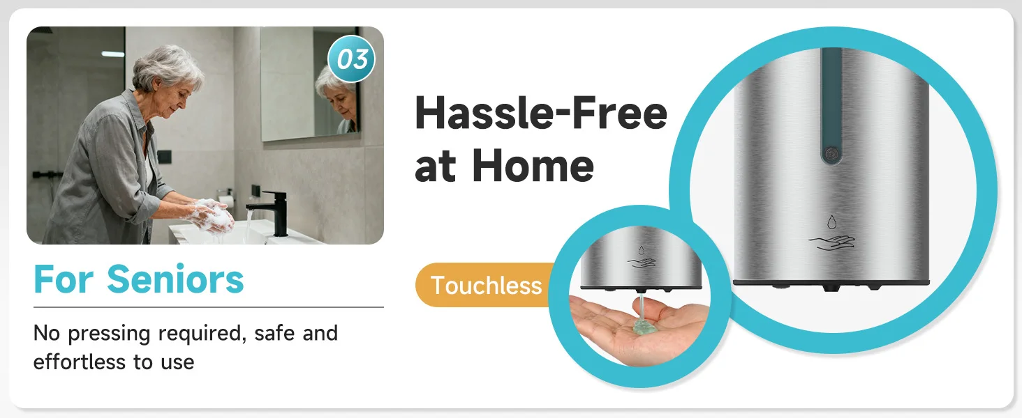 AIKE Automatic Liquid Soap Dispenser 750ML Stainless Steel Bathroom Hand Sanitizer Dispenser Wall-mounted Sensor Dispenser