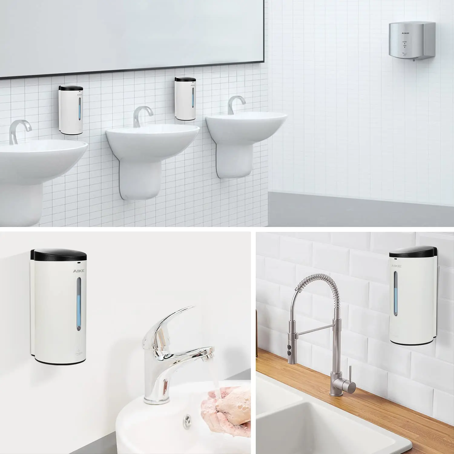 AIKE Automatic Liquid Soap Dispenser 750ML Stainless Steel Bathroom Hand Sanitizer Dispenser Wall-mounted Sensor Dispenser