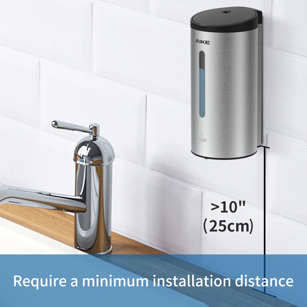 AIKE Automatic Liquid Soap Dispenser 750ML Stainless Steel Bathroom Hand Sanitizer Dispenser Wall-mounted Sensor Dispenser