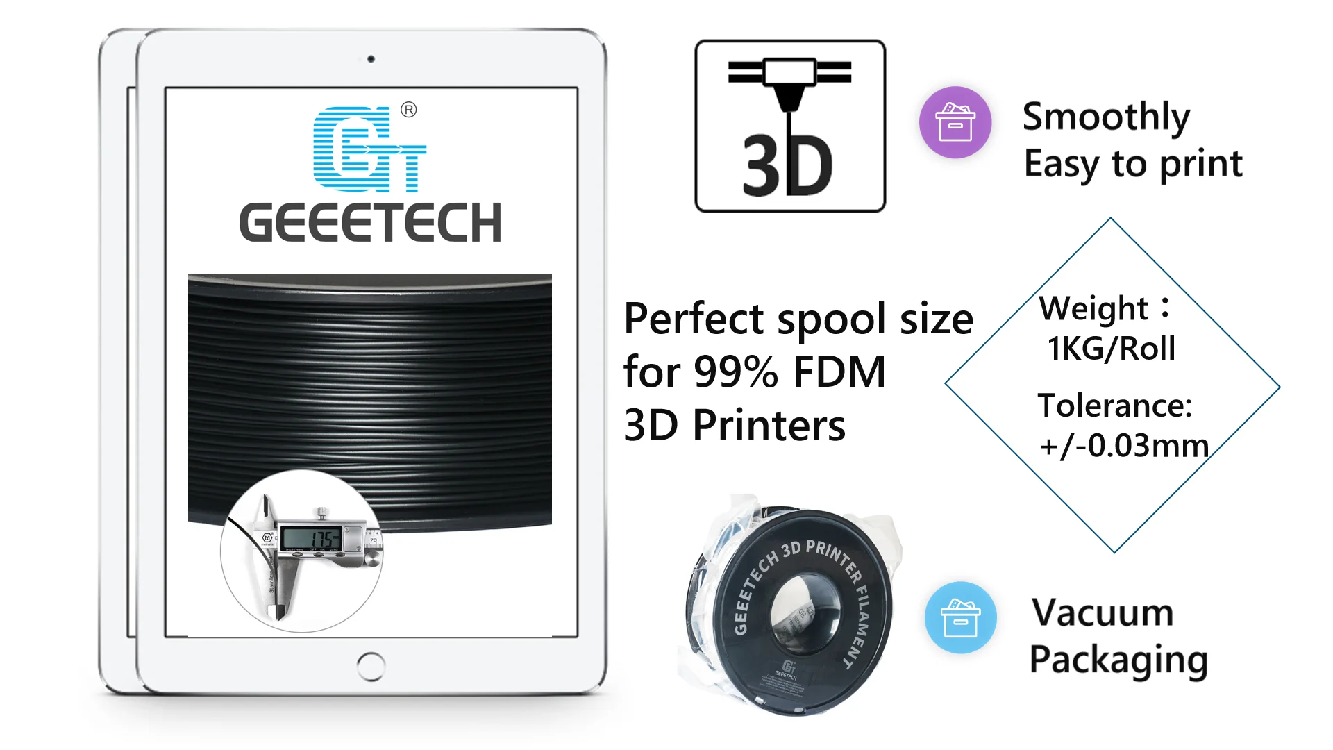 GEEETECH 3D Silk PLA Filament 1kg 1.75mm Spool Wire for 3D Printer Material, Safety, Vacuum Packaging, Special Color, Bubble Fre