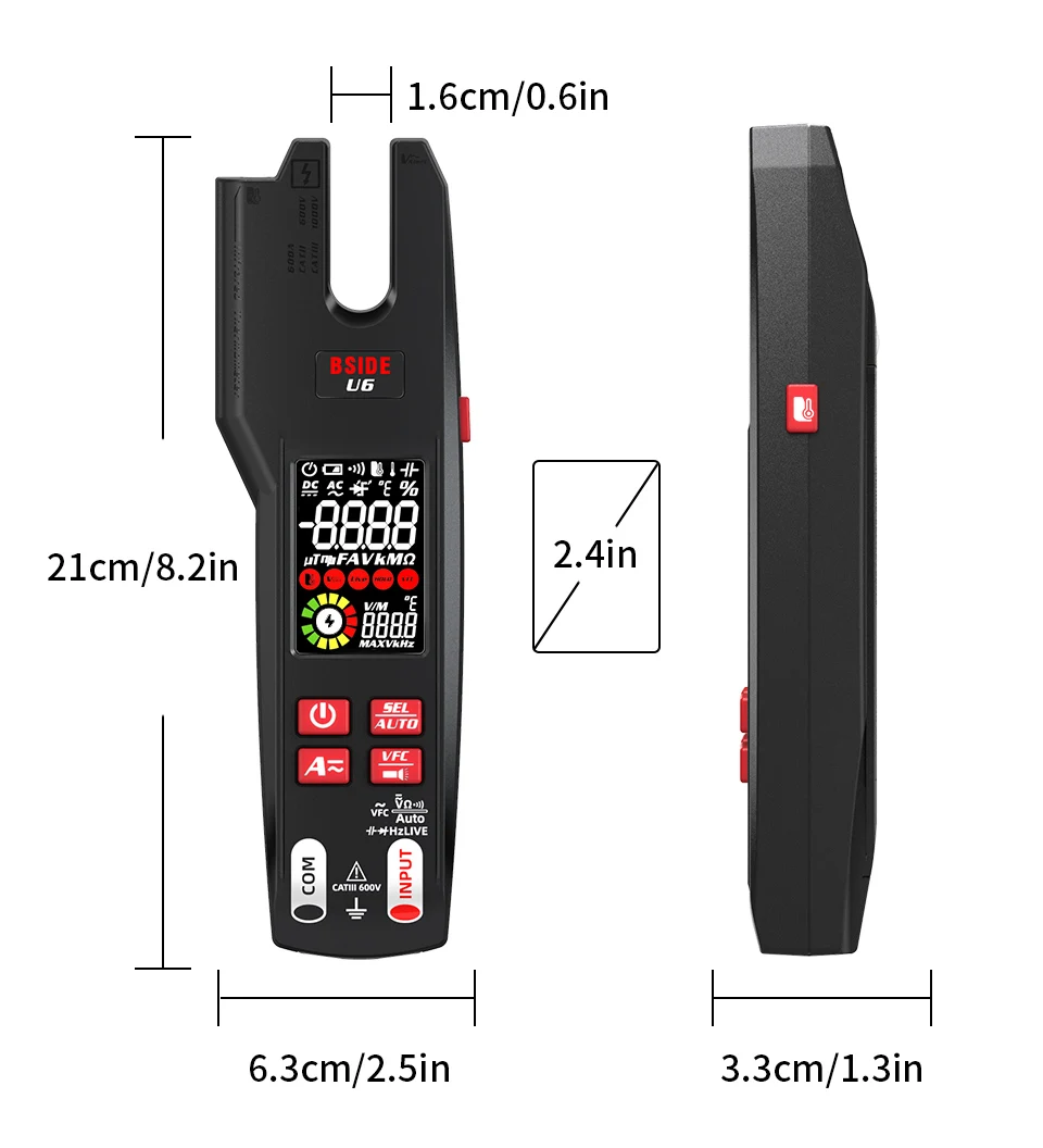 BSIDE Professional Digital Clamp Meter U6 Fork 600A Ammeter Pliers T-RMS DC AC Current OpenJaw Electrical Tester Auto Multimeter