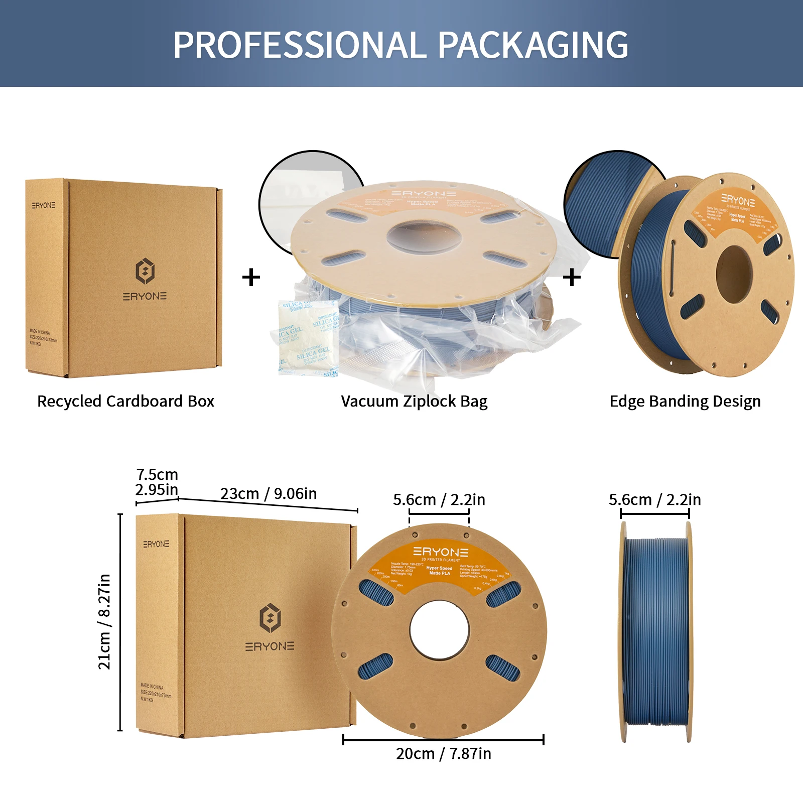 ERYONE 1KG/3KG/5KG/10KG Promotion Hyper Speed Matte PLA Filament Perfect Spool 1.75mm ±0.03mm Filament for FDM 3D Printing