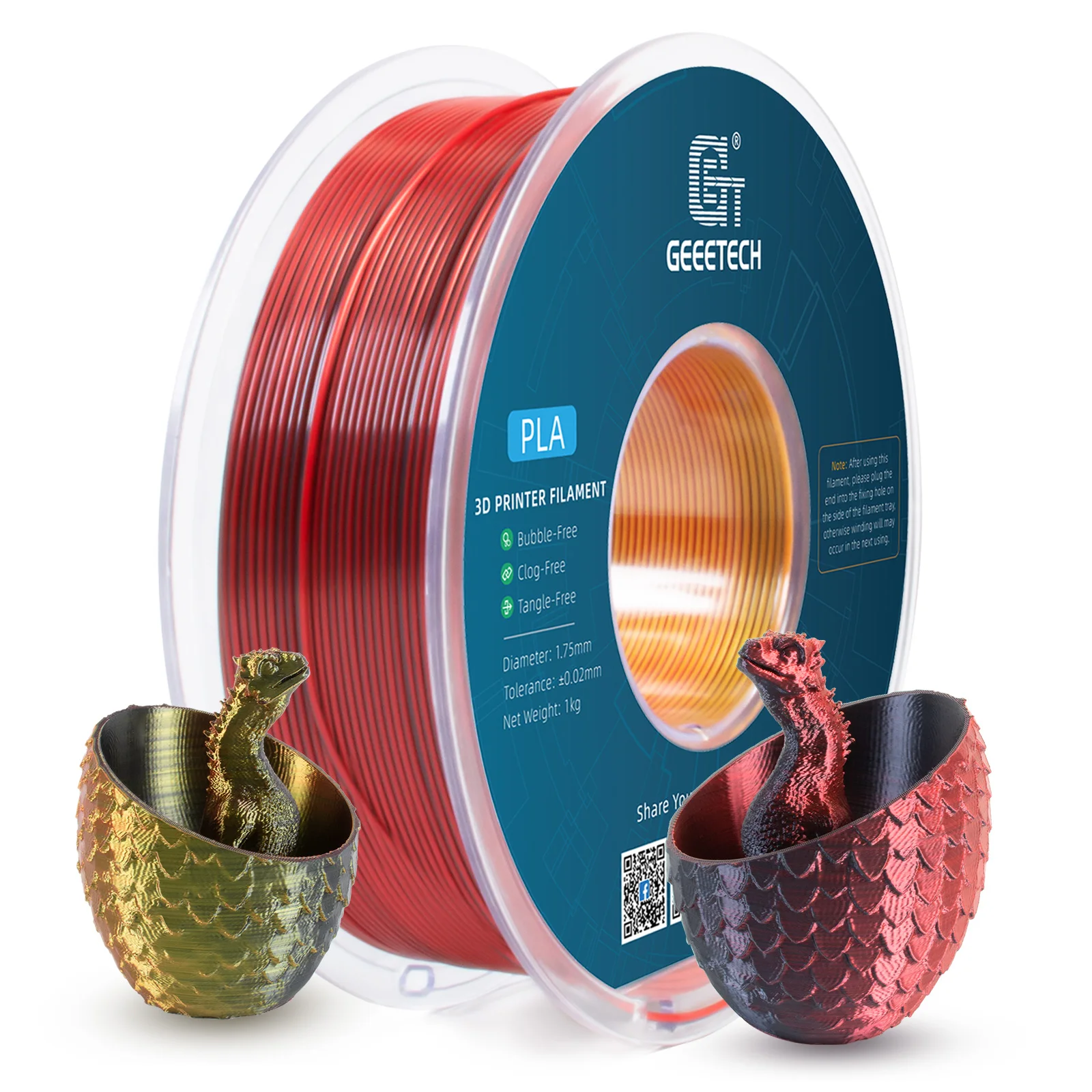 Geeetech Tri Color Silk PLA Filament, 3D Filament 1,75 mm 1KG Spool Wire (+/-0.03mm) Vacuum Packaging, Special Color