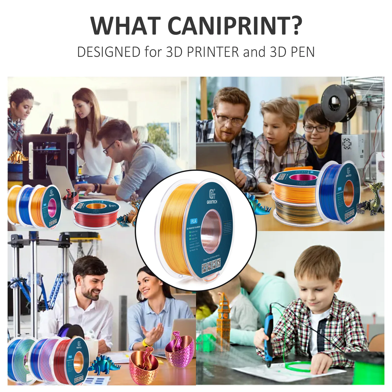 Geeetech Tri Color Silk PLA Filament, 3D Filament 1,75 mm 1KG Spool Wire (+/-0.03mm) Vacuum Packaging, Special Color