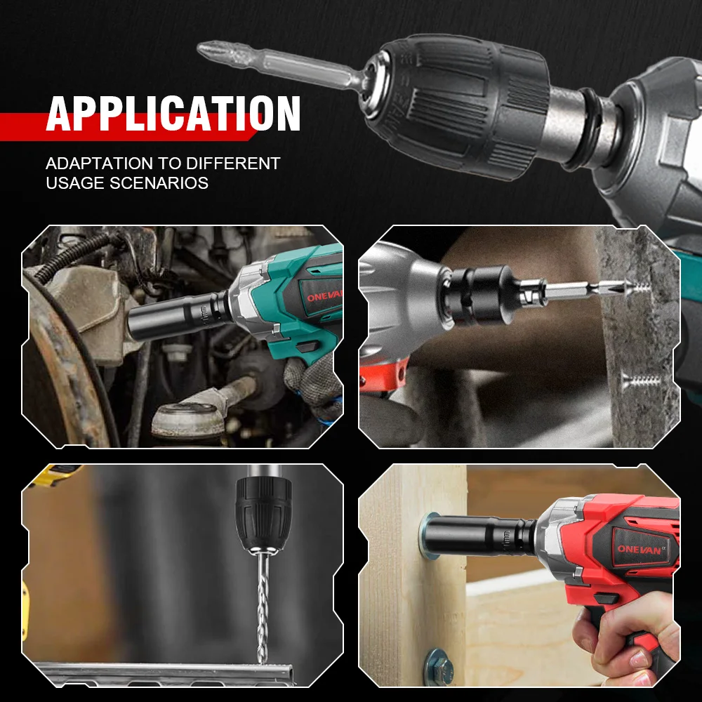ONEVAN 12Pcs Set Electric Impact Wrench Hexs Socket Adapter Kit Drill Chuck Drive Adapter For Cordless Drill Wrench Screwdrivers