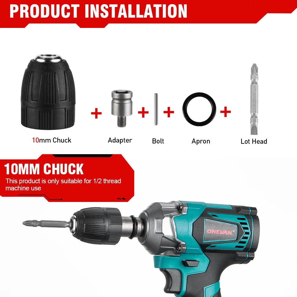 ONEVAN 12Pcs Set Electric Impact Wrench Hexs Socket Adapter Kit Drill Chuck Drive Adapter For Cordless Drill Wrench Screwdrivers