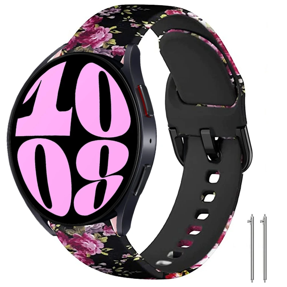 Silicone Floral Strap for samsung galaxy Watch 6 40mm 44mm Replacement 20mm Wristband Bracelet Galaxy Watch 6 Classic 47mm 43mm