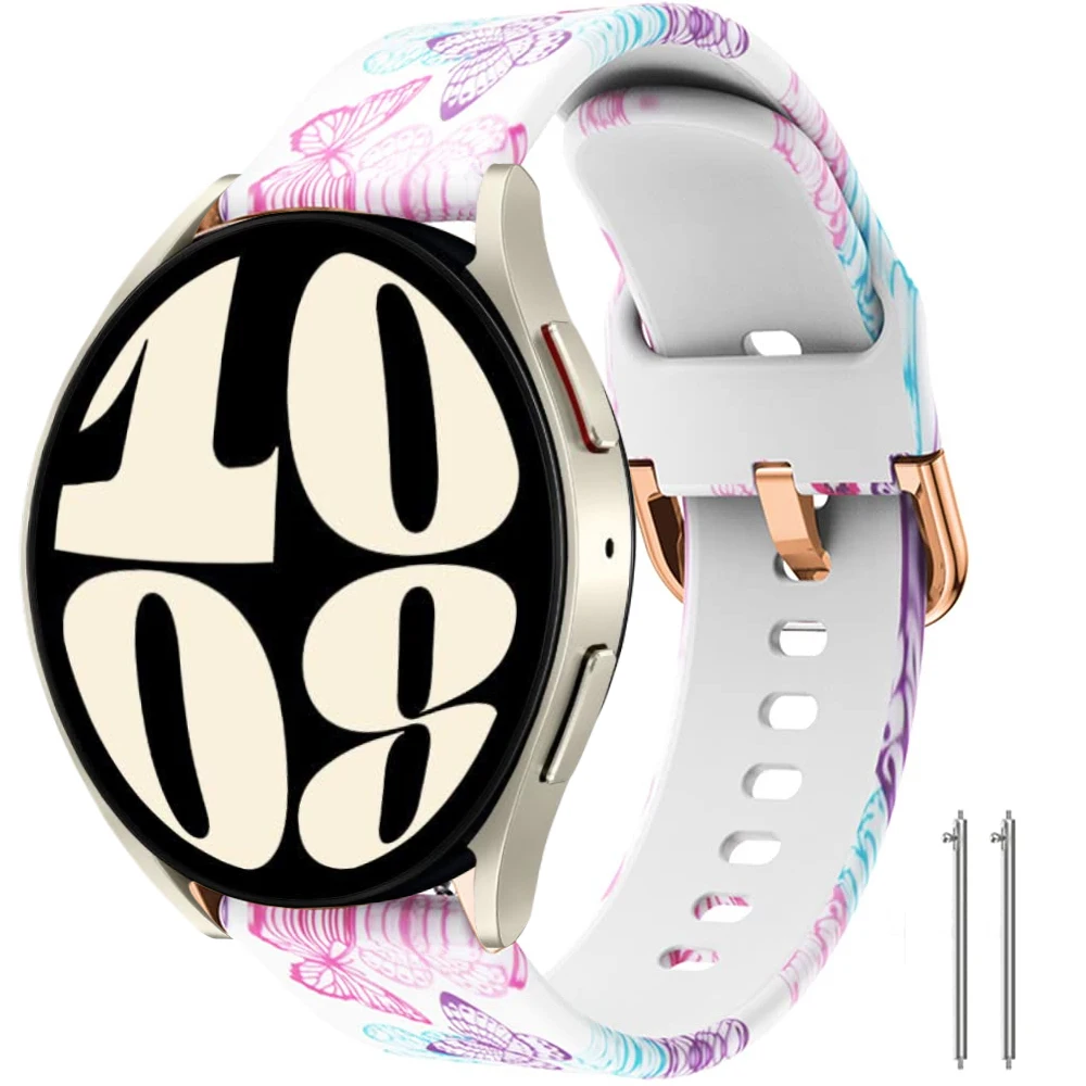 Silicone Floral Strap for samsung galaxy Watch 6 40mm 44mm Replacement 20mm Wristband Bracelet Galaxy Watch 6 Classic 47mm 43mm