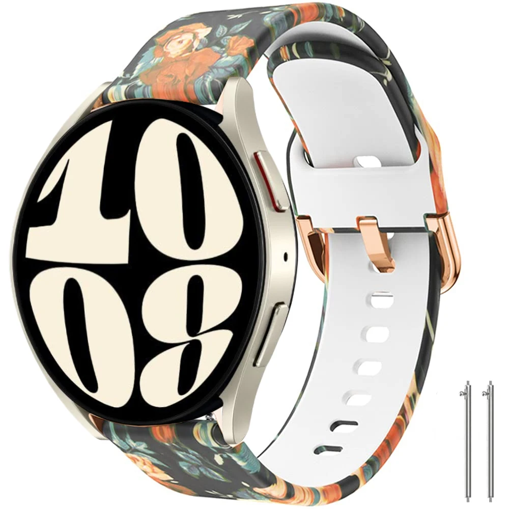 Silicone Floral Strap for samsung galaxy Watch 6 40mm 44mm Replacement 20mm Wristband Bracelet Galaxy Watch 6 Classic 47mm 43mm