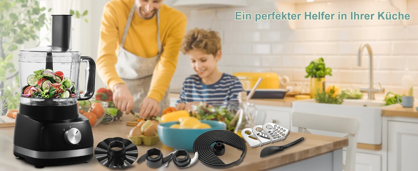 800W Powerful Food Processor Chopper 2L | 3-Speed + Pulse Function | Multi-Chopper & Dough Kneader Compact Black Kitchen Machine