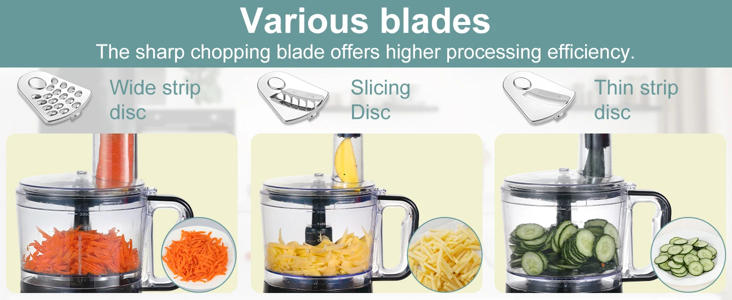 800W Powerful Food Processor Chopper 2L | 3-Speed + Pulse Function | Multi-Chopper & Dough Kneader Compact Black Kitchen Machine