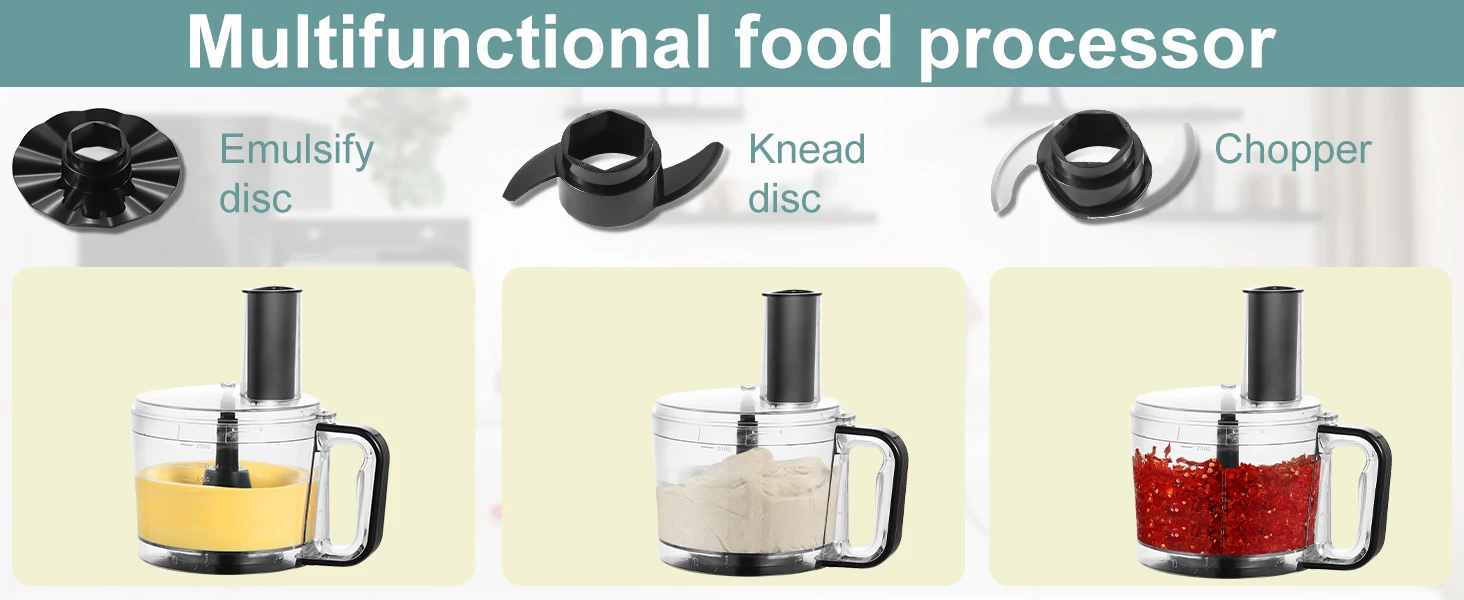 800W Powerful Food Processor Chopper 2L | 3-Speed + Pulse Function | Multi-Chopper & Dough Kneader Compact Black Kitchen Machine