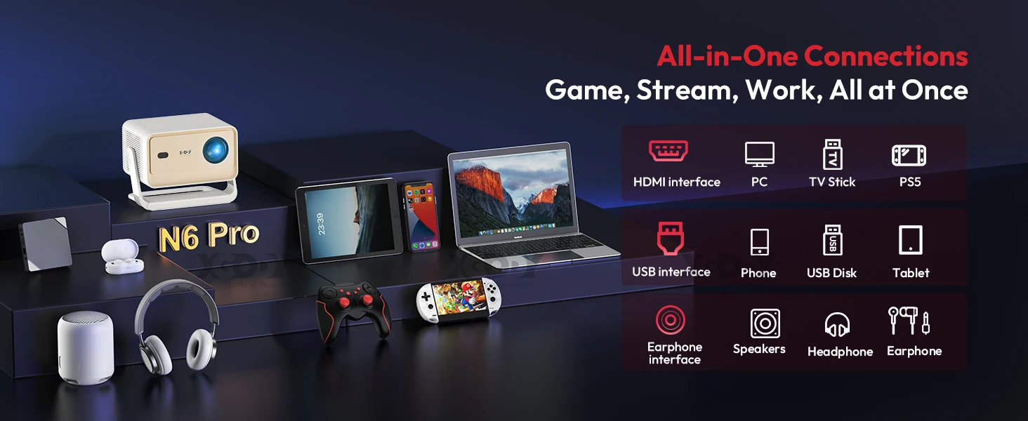 XGODY Projector A6/N6 Pro 700ANSI Netflix Officially 4K Smart Android TV Whale OS 32GB ROM Home Theater