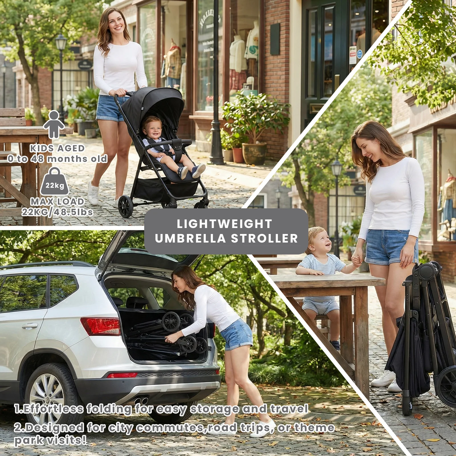 Baby Stroller for Toddlers With Reclining Seat,Ultra Compact Stroller With Large Storage Basket, Canopy, for Travel Buggy