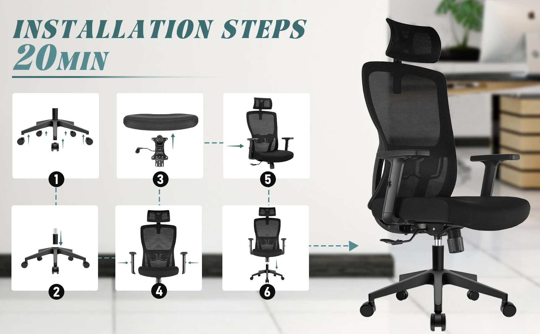 Durrafy Ergonomic Office Chair with Adjustable Headrest, Lumbar Support, Mesh Backrest, Computer Desk Chair for Home/Office