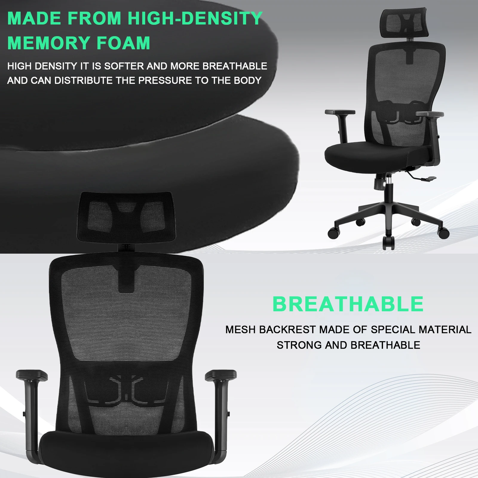 Durrafy Ergonomic Office Chair with Adjustable Headrest, Lumbar Support, Mesh Backrest, Computer Desk Chair for Home/Office