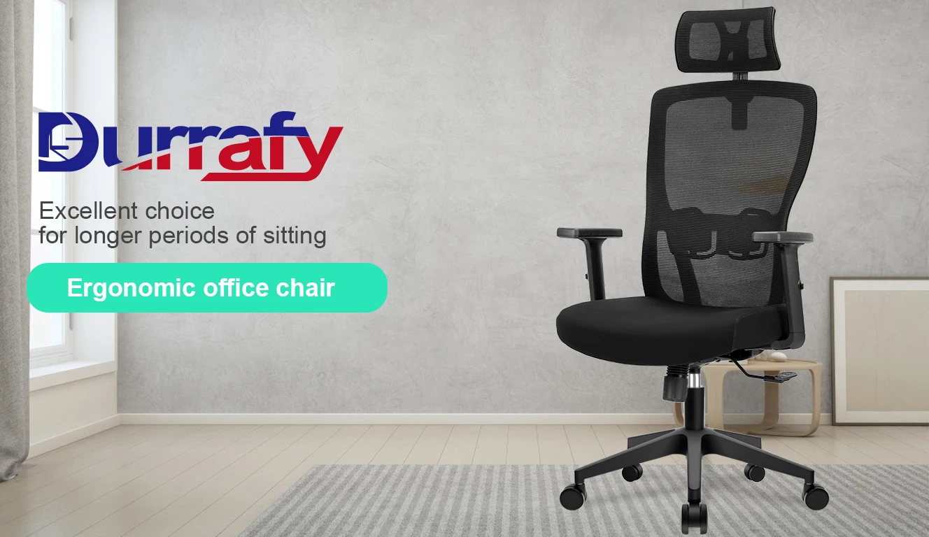 Durrafy Ergonomic Office Chair with Adjustable Headrest, Lumbar Support, Mesh Backrest, Computer Desk Chair for Home/Office