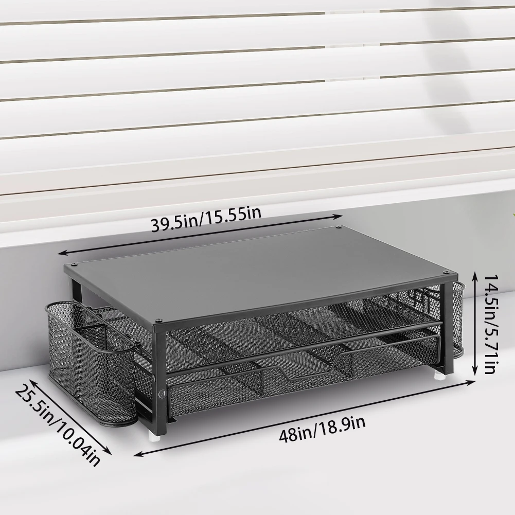 2-Tiers Computer Monitor Stand Riser with Drawer Office Desk Organizer Sturdy Laptop Riser for Home Office Meeting Supplies New