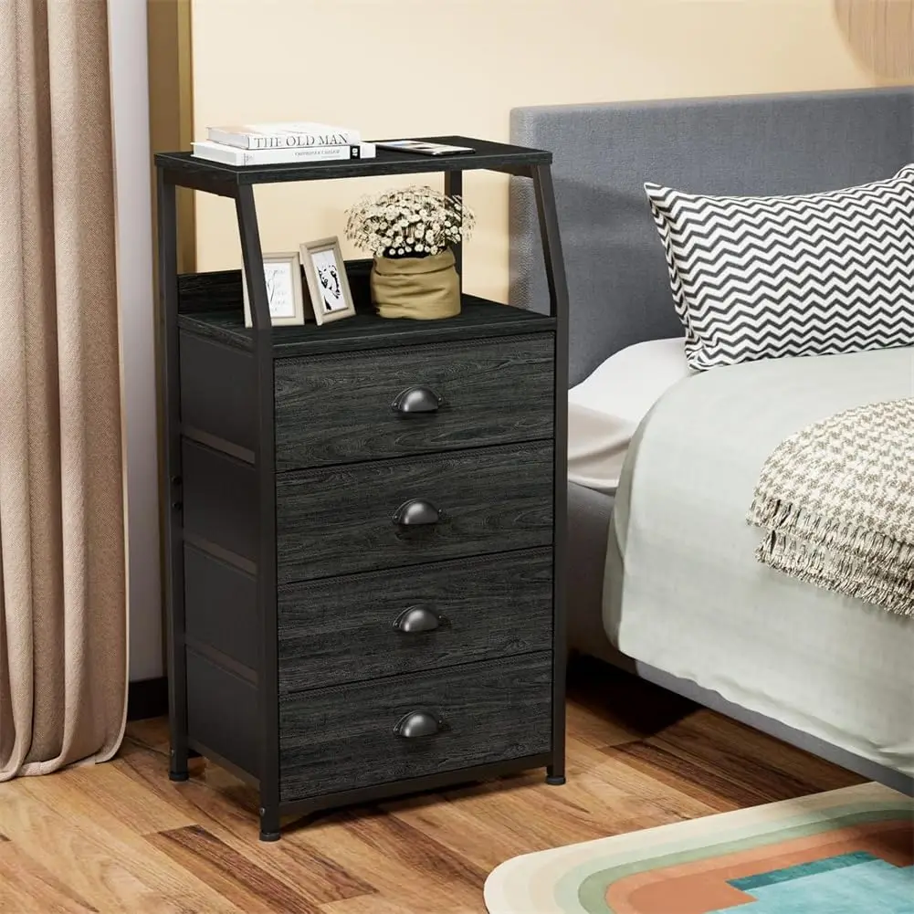 Chest of drawers with 4 drawers, nightstand, side table, nightstand with 2-tier shelf and fabric chest, storage cabinet