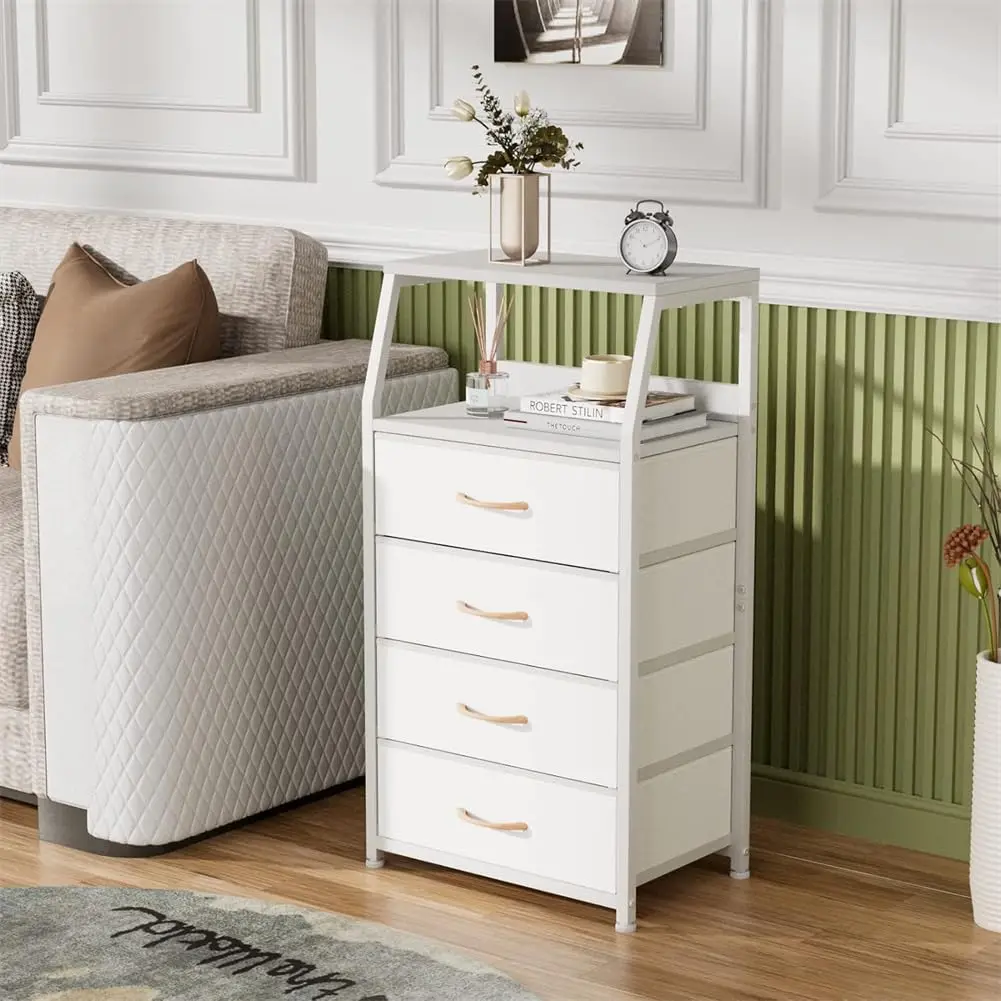 Chest of drawers with 4 drawers, nightstand, side table, nightstand with 2-tier shelf and fabric chest, storage cabinet