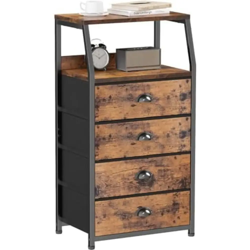 Chest of drawers with 4 drawers, nightstand, side table, nightstand with 2-tier shelf and fabric chest, storage cabinet