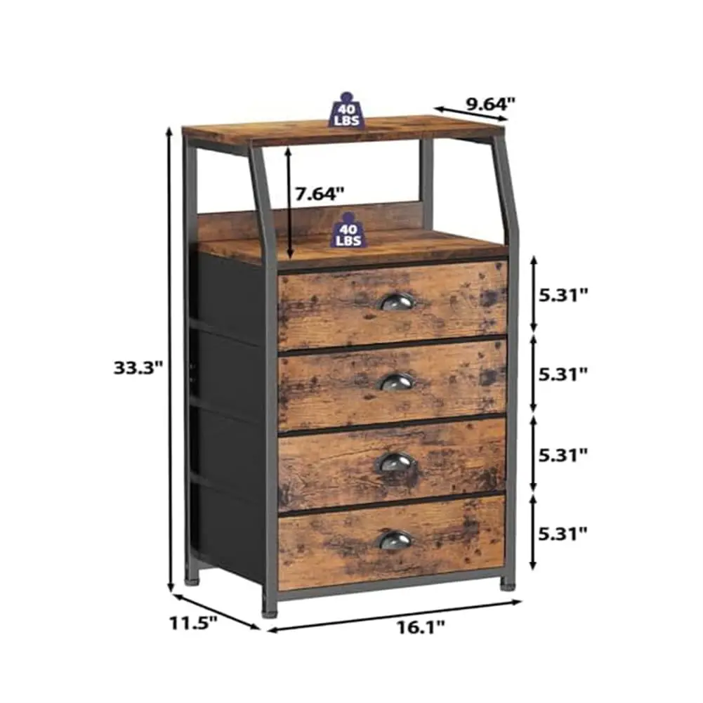 Chest of drawers with 4 drawers, nightstand, side table, nightstand with 2-tier shelf and fabric chest, storage cabinet