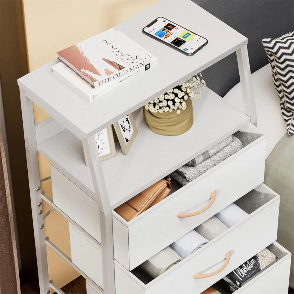 Chest of drawers with 4 drawers, nightstand, side table, nightstand with 2-tier shelf and fabric chest, storage cabinet